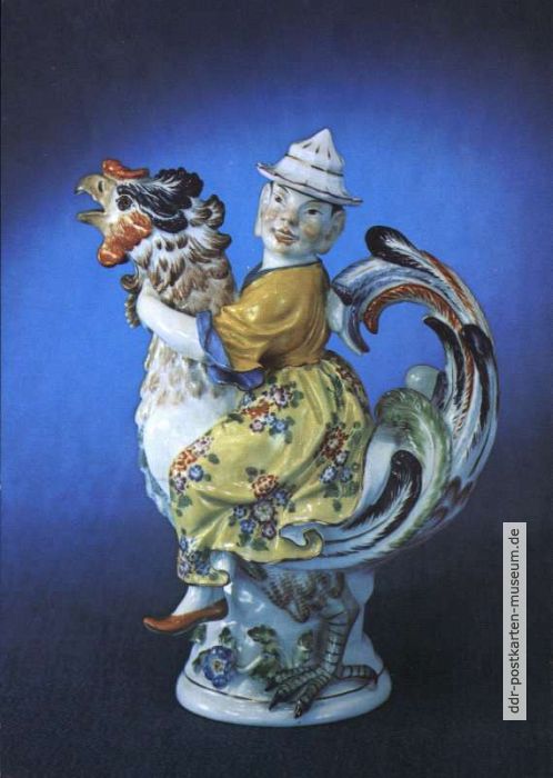 Porzellansammlung, Kanne in der Form einer auf einem Hahn reitenden Chinesin 1737 J.J. Kaendler - 1978
