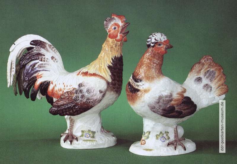 Porzellansammlung, Figuren "Hahn" und "Henne" nach Modell von 1742 J.J. Kaendler - 1981