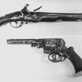 Steinschloßpistole mit ornamentierten Messingbeschlägen, Adams Revolver - 1978