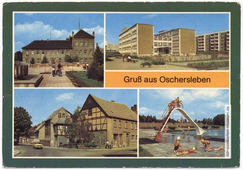 Rathaus, Wilhelm-Pieck-Oberschule, Nickelkulk, Freibad - 1985