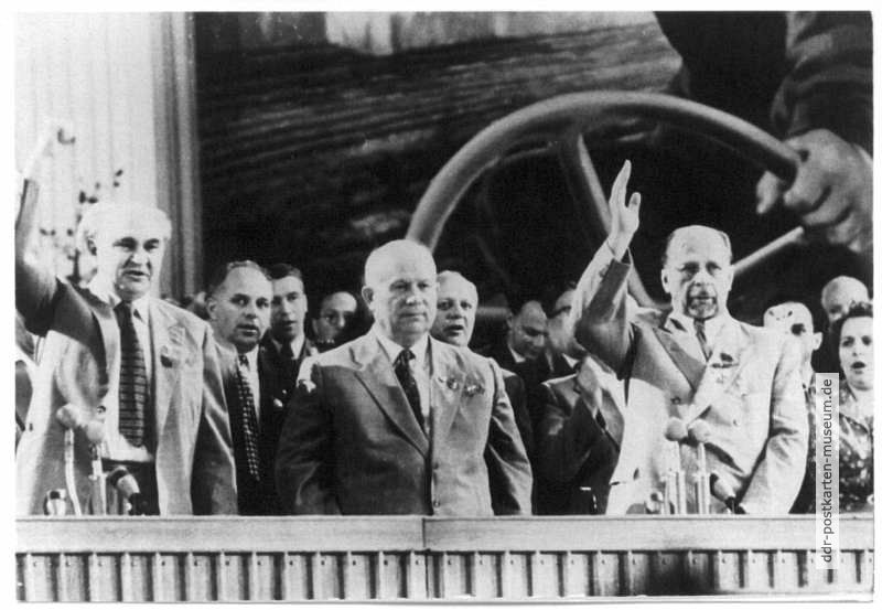 V. Parteitag der SED 1958, Heinrich Rau, N. S. Chrustschow und Walter Ulbricht - 1958