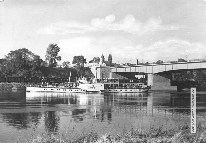 Elbdampfer "Riesa" an der neuen Elbbrücke in Riesa - 1959