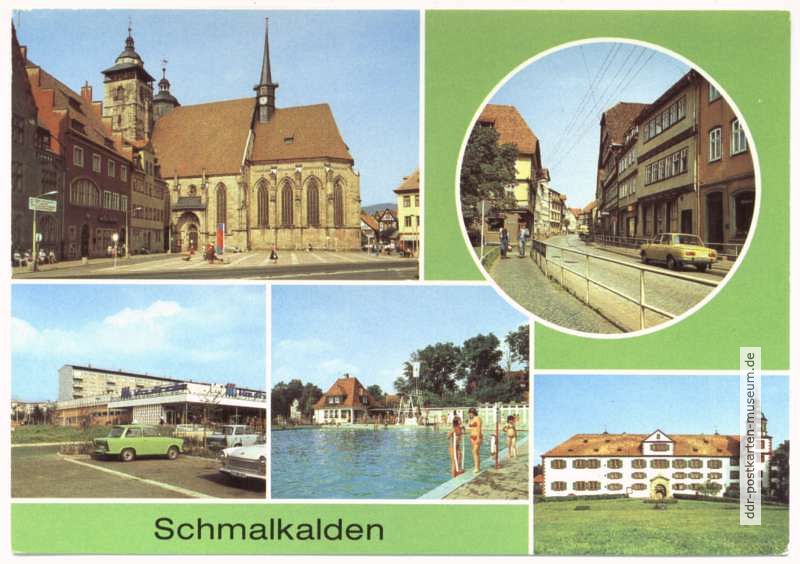 Kirche am Altmarkt, HO-Kaufhalle, Freibad, Schloß Wilhelmsburg - 1982