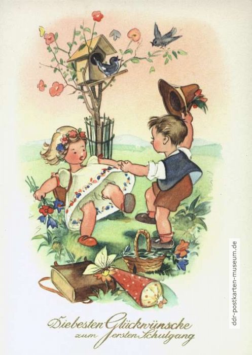 Glückwunschkarte zum ersten Schulgang von 1950 - Driesen-Verlag