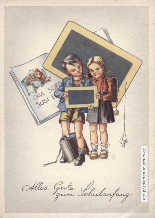 Postkarte zum Schulanfang von 1951 - Verlag Erhard Neubert