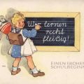 Postkarte zum Schulbeginn von 1955 - VEB Volkskunstverlag