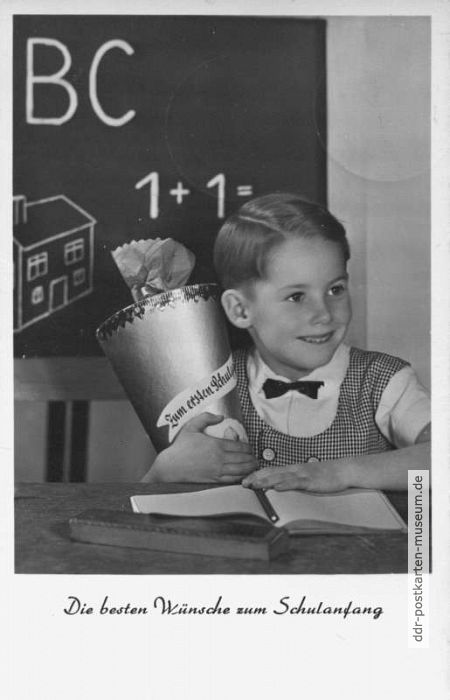 Postkarte zum Schulanfang von 1957 - Auslese-Bild-Verlag