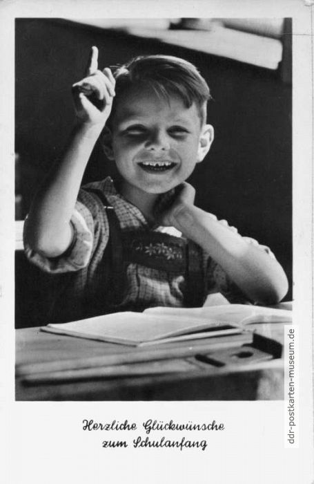 Glückwunschkarte zum Schulanfang von 1957 - Fotografischer Verlag R. Kallmer