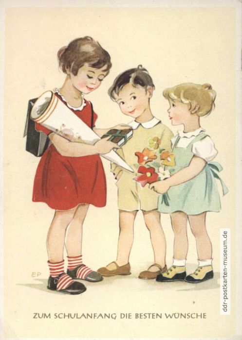 Postkarte zum Schulanfang von 1959 - VEB Bild und Heimat