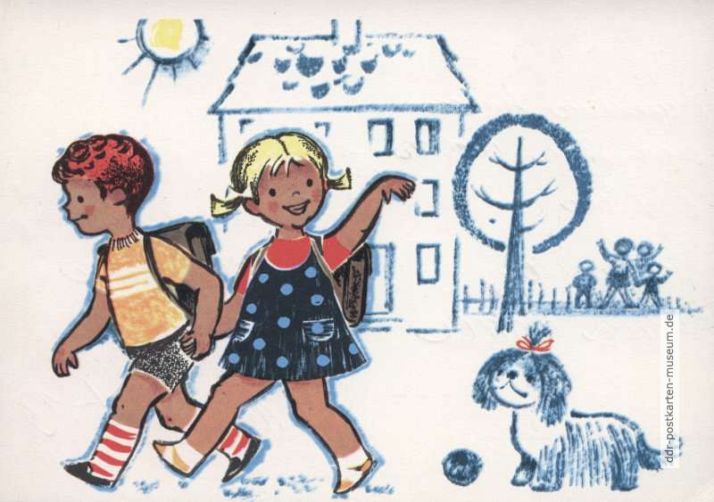 Postkarte zum Schulanfang von 1969 - Verlag Meißner & Buch
