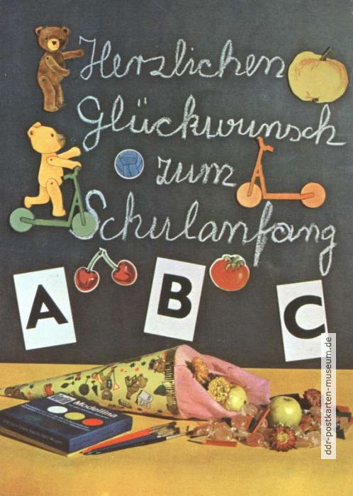 Glückwunschkarte zum Schulanfang von 1979 - Planet-Verlag 