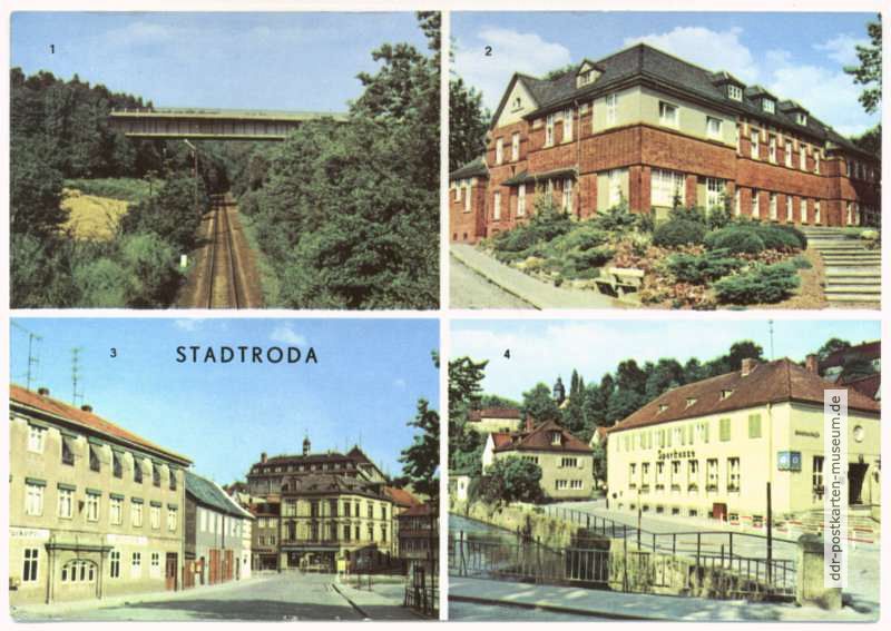 Autobahnbrücke im Zeitzgrund, Bezirkskrankenhaus, Ernst-Thälmann-Straße, Kreissparkasse - 1971 
