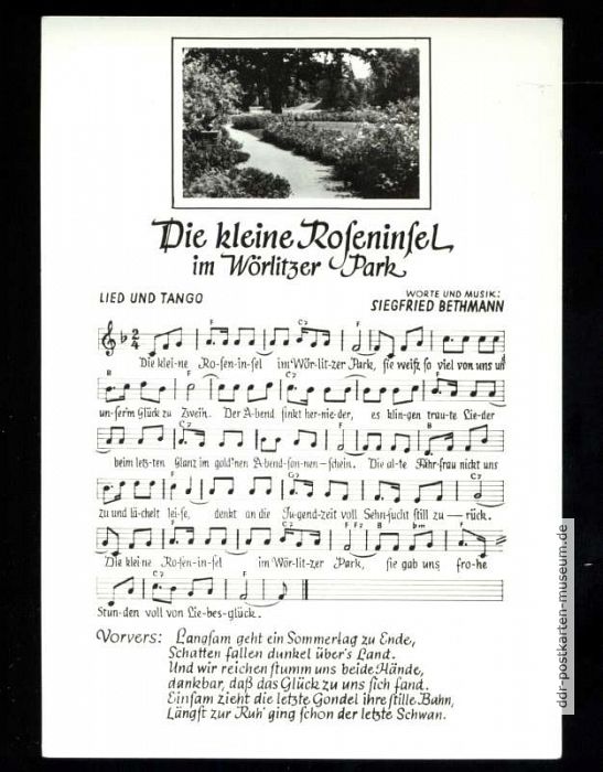 Titel "Die kleine Roseninsel im Wörlitzer Park" von Siegfried Bethmann - 1961