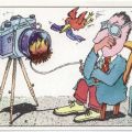 Werbekarte mit Cartoon für Praktica-Kameras - 1983