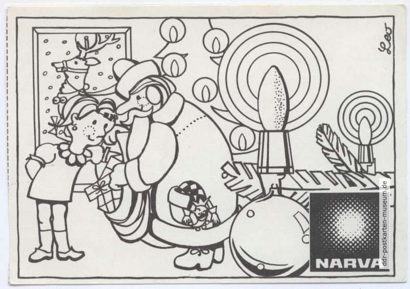 Werbekarte für Weihnachtsbaumbeleuchtung von NARVA - um 1985