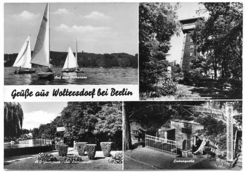 Segelboote auf dem Flakensee, Aussichtsturm, HO-Gaststätte, Liebesquelle - 1972 / 1975